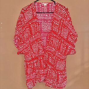 Victoria Secret Women's Front Tie Red Floral Short Sleeve Blouse Top Size Small